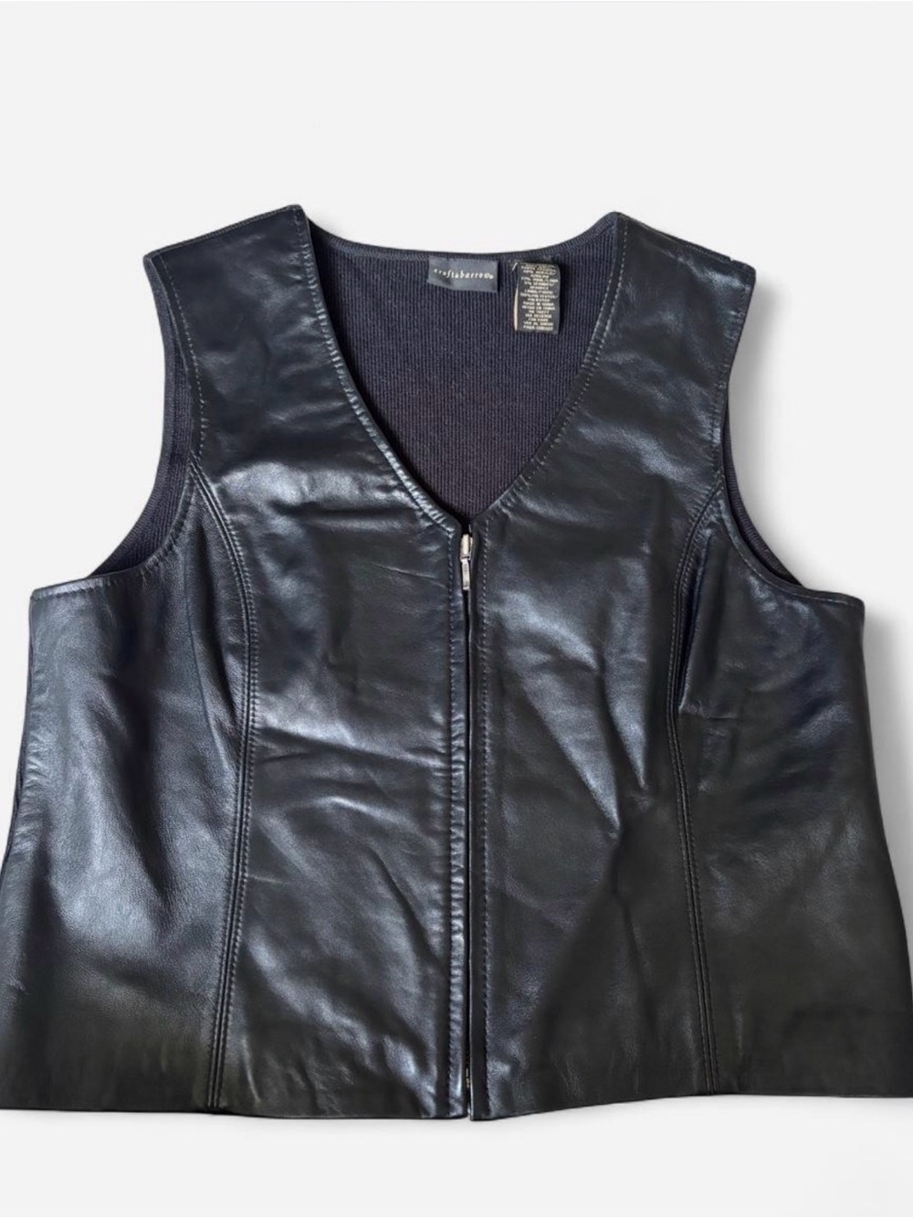 Vintage Croft & Barrow Genuine Leather & Ribbed Knit Zip Vest